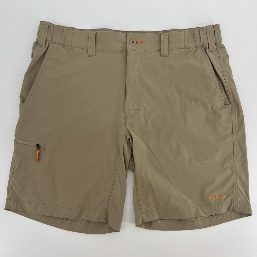 ORVIS Quick-Dry Shorts - Khaki - Men's Size L LARGE - 9" Inseam - Nylon Spandex